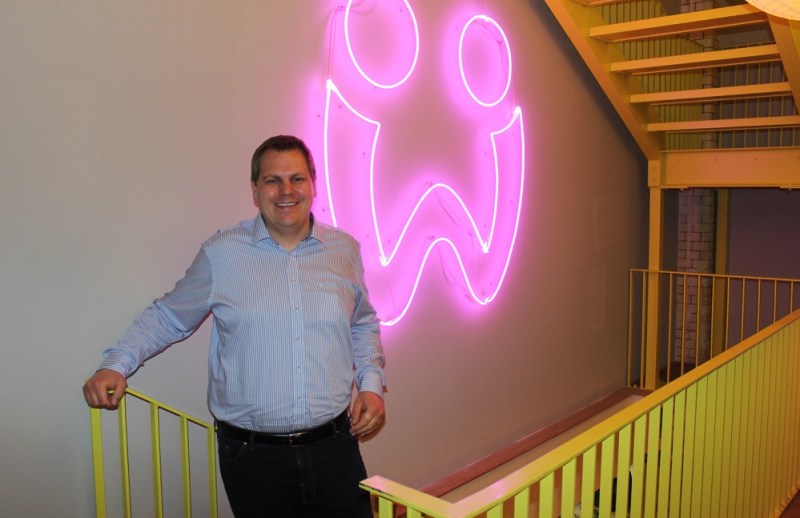 Jens Begemann, the CEO of Wooga, at the company's colorful Berlin headquarters.