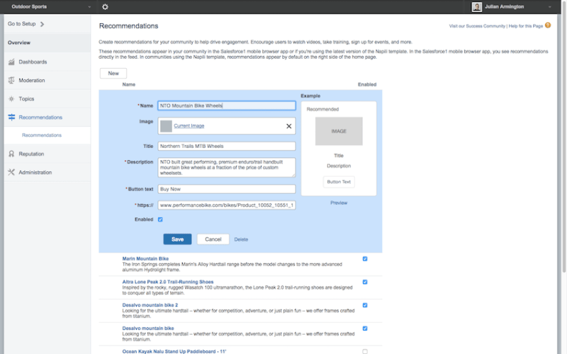 A screen showing recommended Recommendations for channeling by a manager