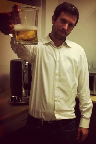 Romain de Waubert hoists a glass. Beer played a role in Dungeon of the Endless's creation.