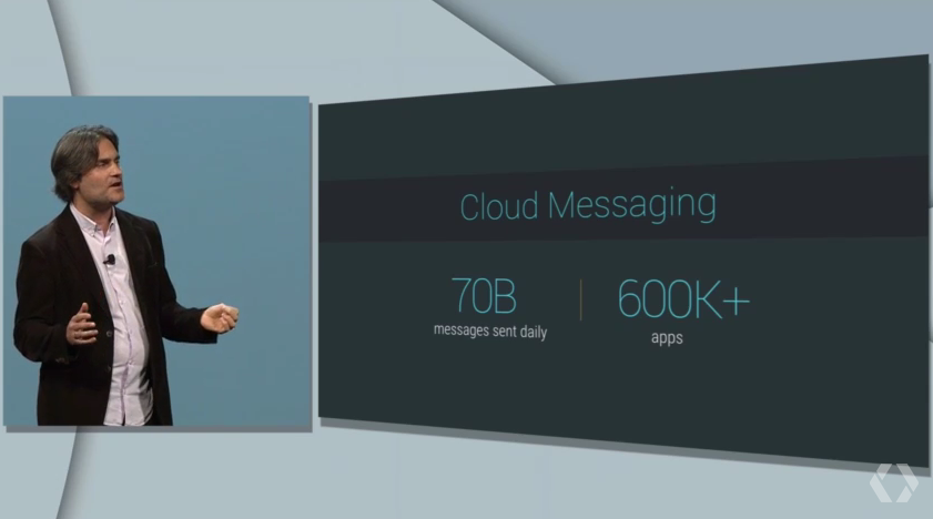Jason Titus, head of the developer product group, talks about Cloud Messaging improvements at the 2015 Google I/O conference in San Francisco on May 28.