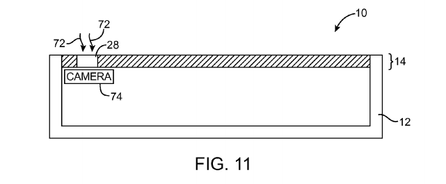 A camera may catch light coming in through the tiny holes in the display. 