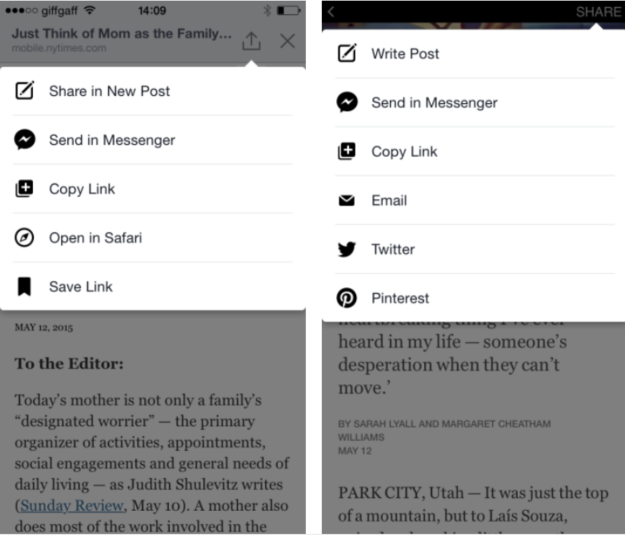 Normal Sharing vs. Instant Article Sharing