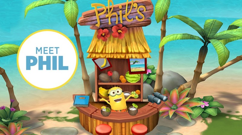 The mobile game action starts at Phil's shack in Minions Paradise