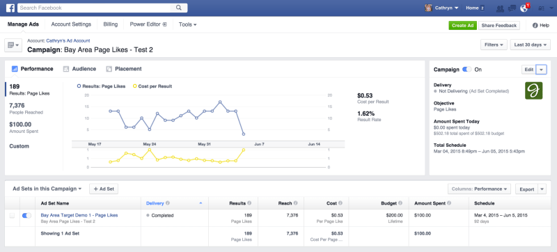 Facebook's Ads Manager -- the new version, as of June 2015.