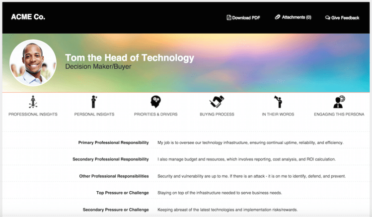 A screen from a Cintell-created persona, including a photo chosen to give it personality