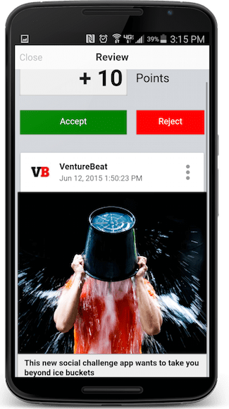 A Minds mockup showing someone wanting to exchange points for views on another channel of a VentureBeat story