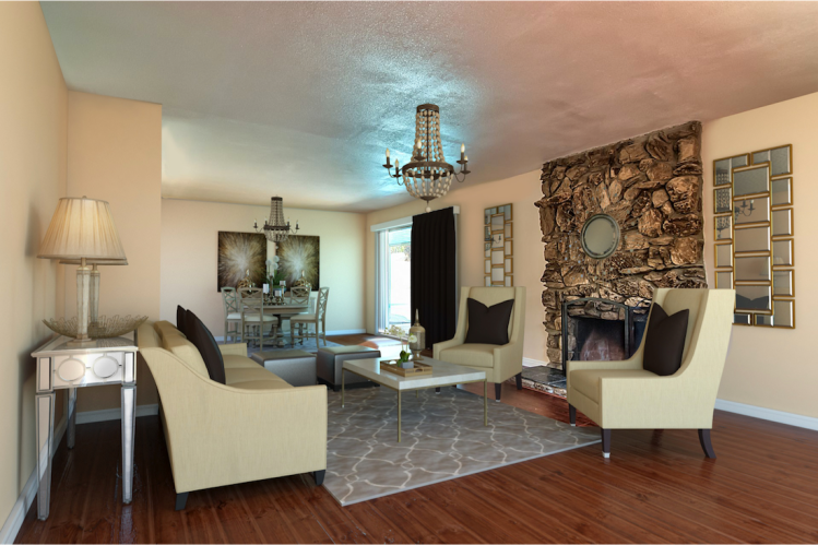 A finished, staged 3D room with 3D furniture.