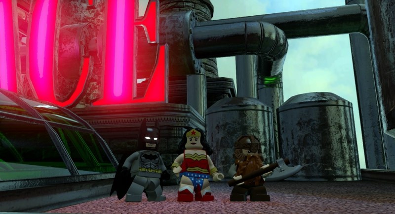 Batman, Wonder Woman, and Gimli in Lego Dimensions.