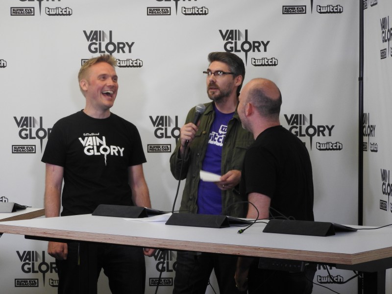 Kristian Segerstrale (left) of Super Evil Megacorp with Twitch's Marcus Graham and Bo Daly of Super Evil.