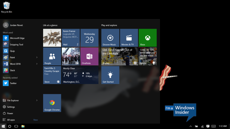 The Start menu on Windows 10.