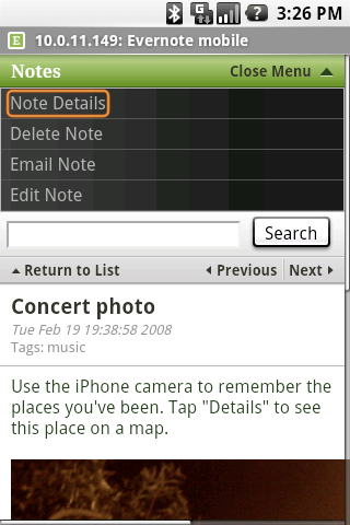 Screenshot of Evernote for BlackBerry v1.0