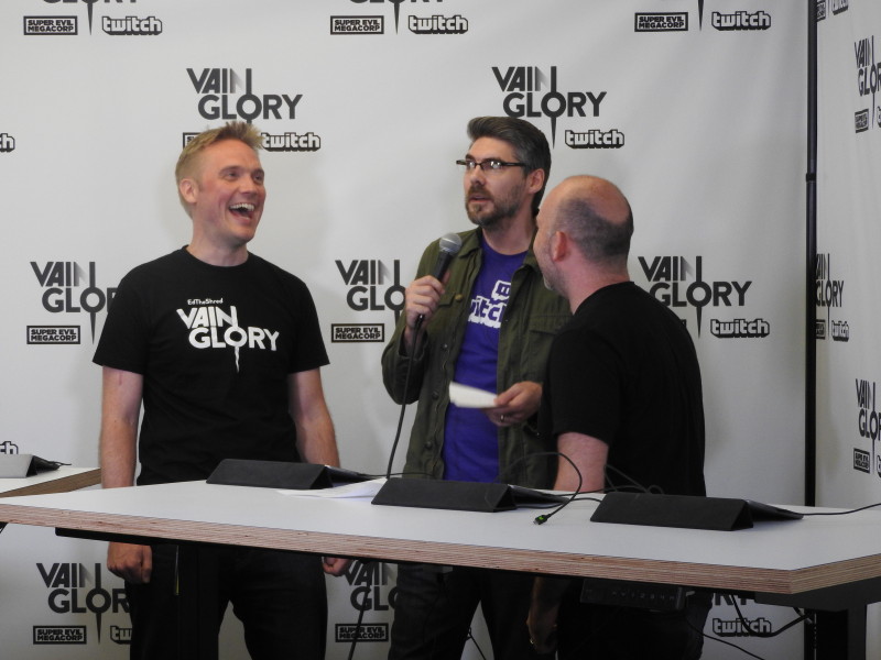 Kristian Segerstrale (left) of Super Evil Megacorp with Twitch’s Marcus Graham and Bo Daly of Super Evil.