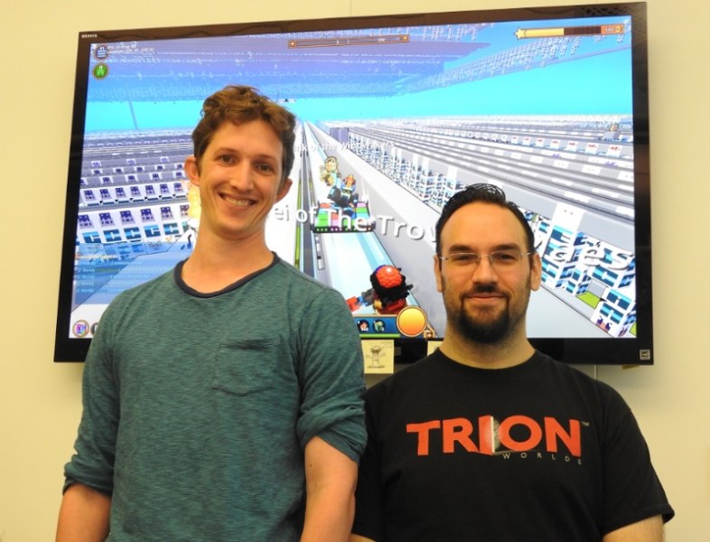 Andrew “Avarem”  Krausnick (left), game director of Trove, and Adam Hetenyi, lead developer, at Trion Worlds