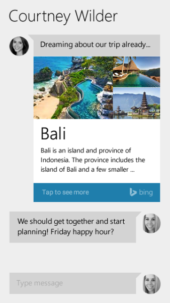 An entity from Bing popping up in a chat app.