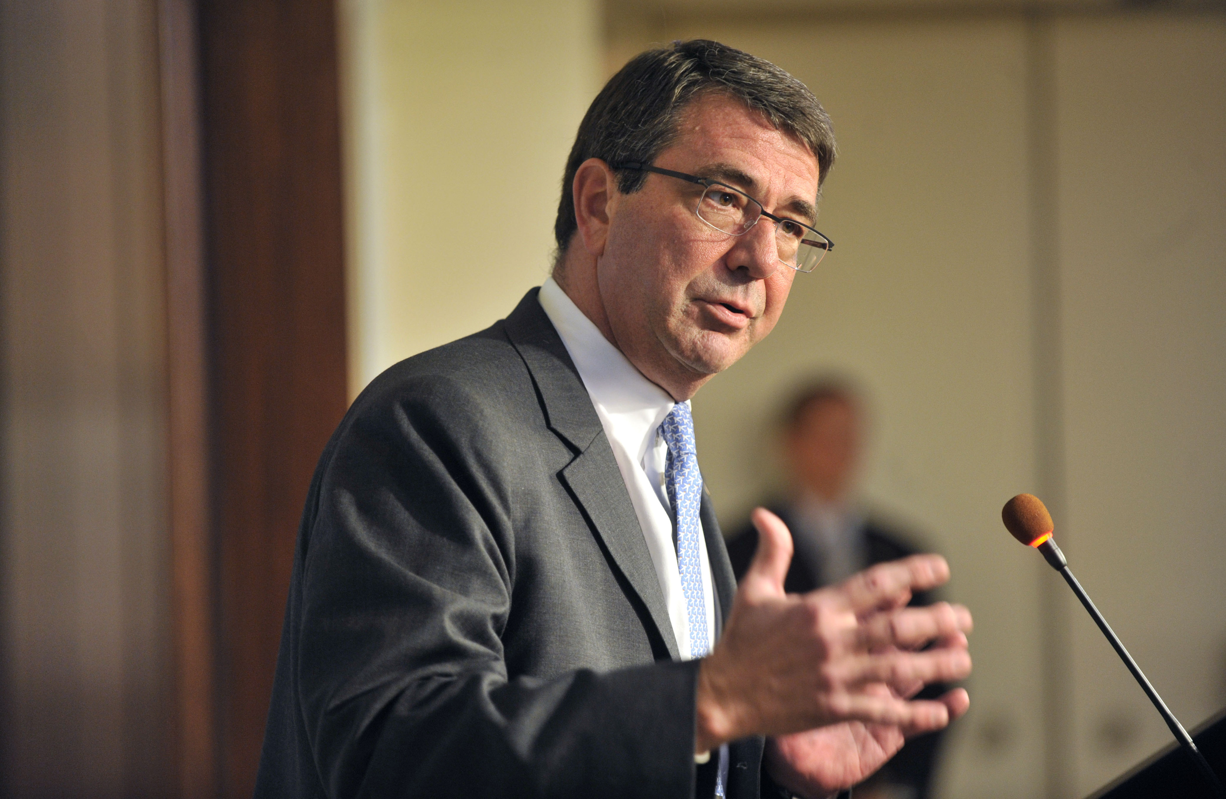 120530-D-NI589-211Deputy Secretary of Defense Ashton B. Carter delivers remarks concerning budget priorities for 21st century defense at the American Enterprise Institute, Washington, D.C., on May 30, 2012. DoD photo by Glenn Fawcett. (Released)