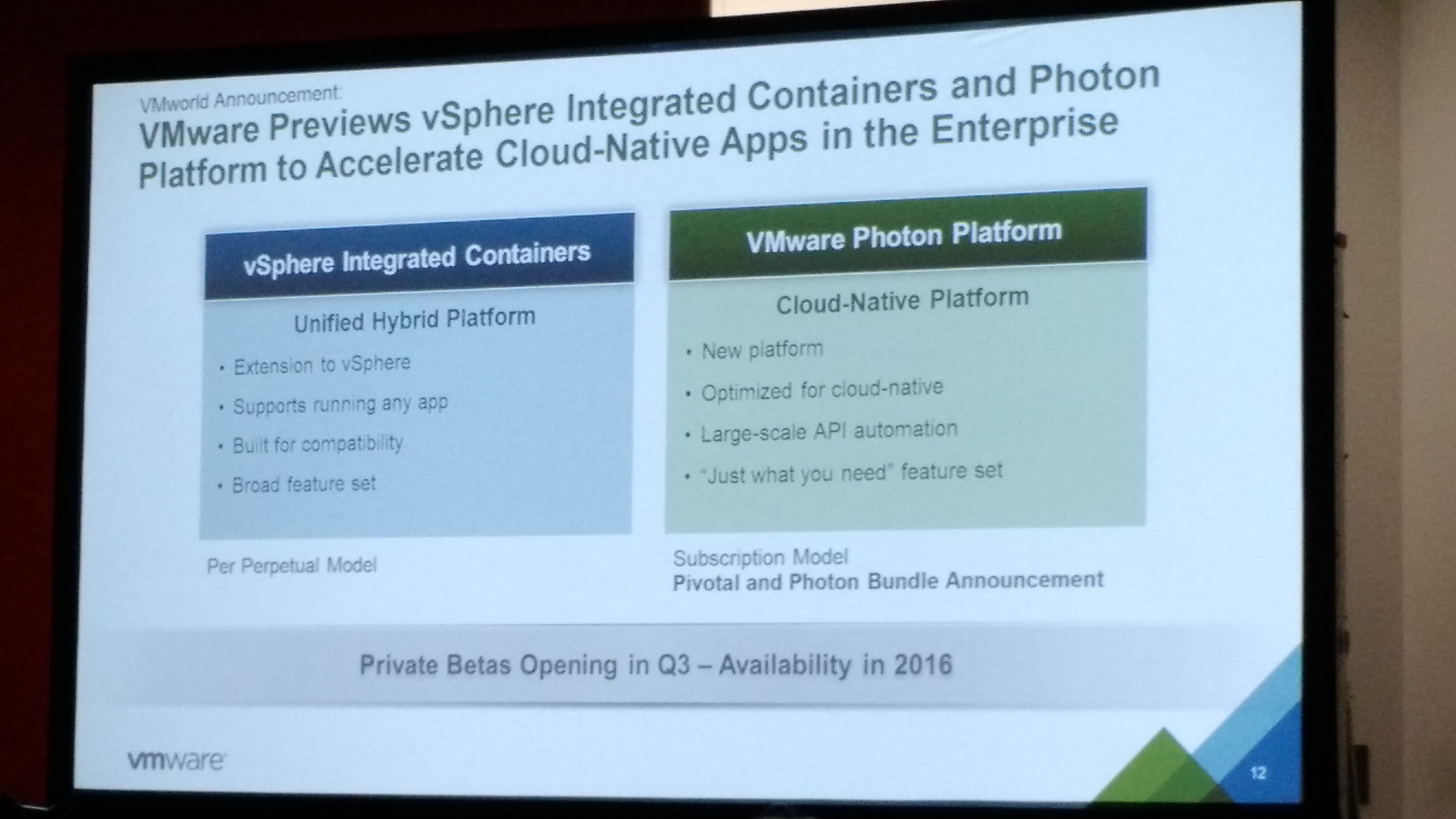 Some detail on vSphere Integrated Containers and Photon Platform from a press conference before the first day's general session at the 2015 VMworld conference in San Francisco on Aug. 31.