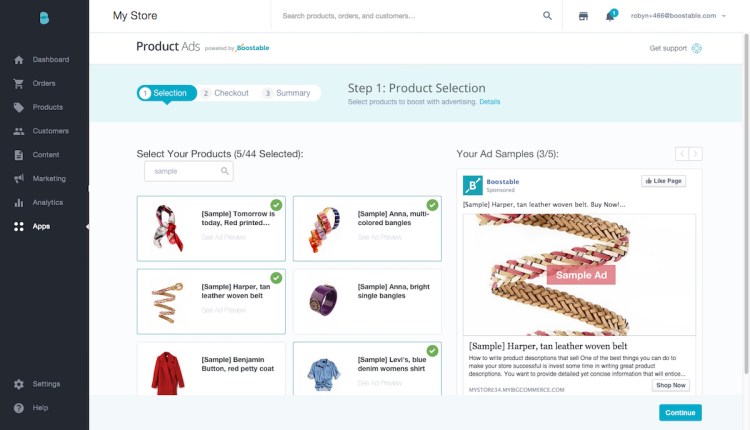 A screen in Bigcommerce's new Product Ads tool