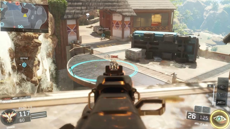 Call of Duty: Black Ops III in action. In Domination, your team has to hold three spots on the map.