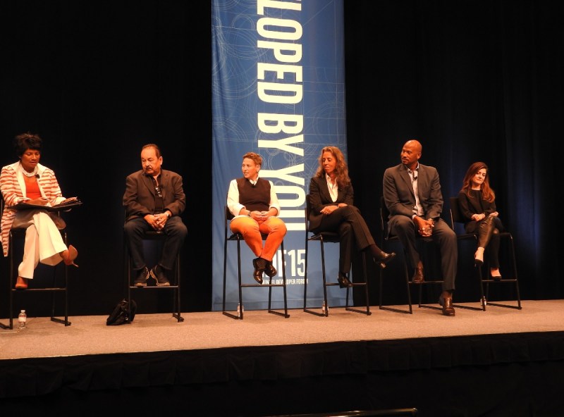 Intel diversity panel with Roz Hudnell on left. Left to right: Tim Bajarin, Caryl Shaw, Lisa Lambert, Howard Wright, and Sandra Lopez.