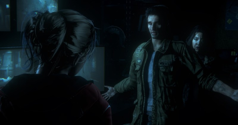 Sam, Mike, and Emily contemplate a choice in Until Dawn.