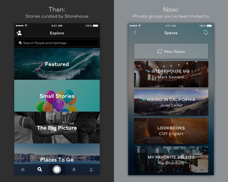 Before and after screenshots of the explore screen in Storehouse.