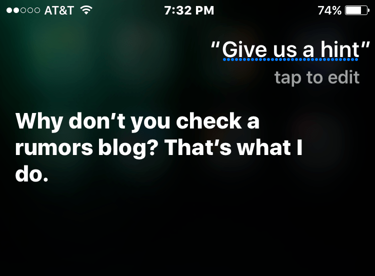 Siri, on an iPhone 6S running iOS 9, won't reveal Apple's launch plans