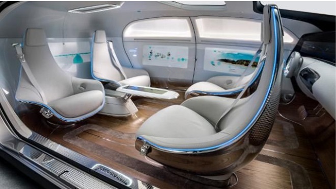 Mercedes reimagines its cars from the inside out with its F015 concept car. 