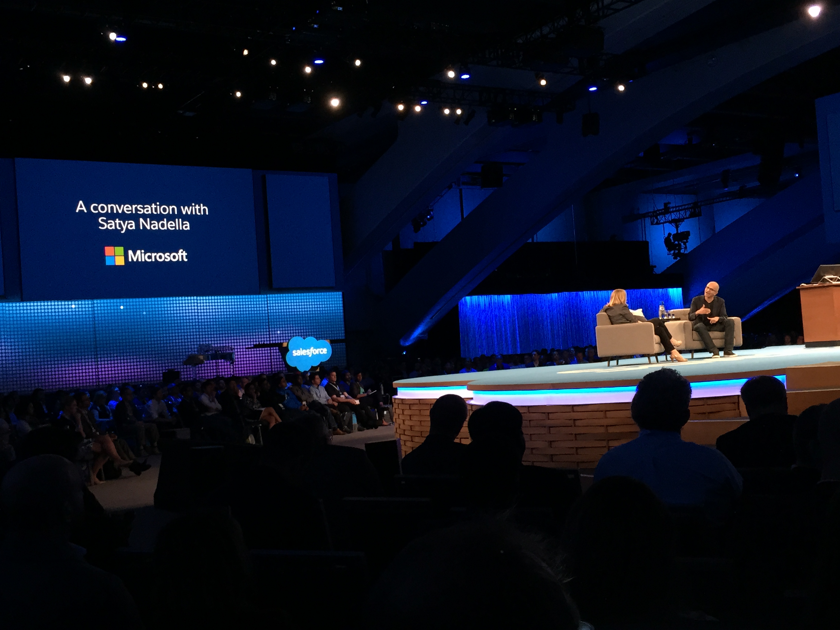 Microsoft CEO Satya Nadella speaks to WIRED's Jessi Hempel at Dreamforce 2015 in San Francisco, CA on September 16, 2015.