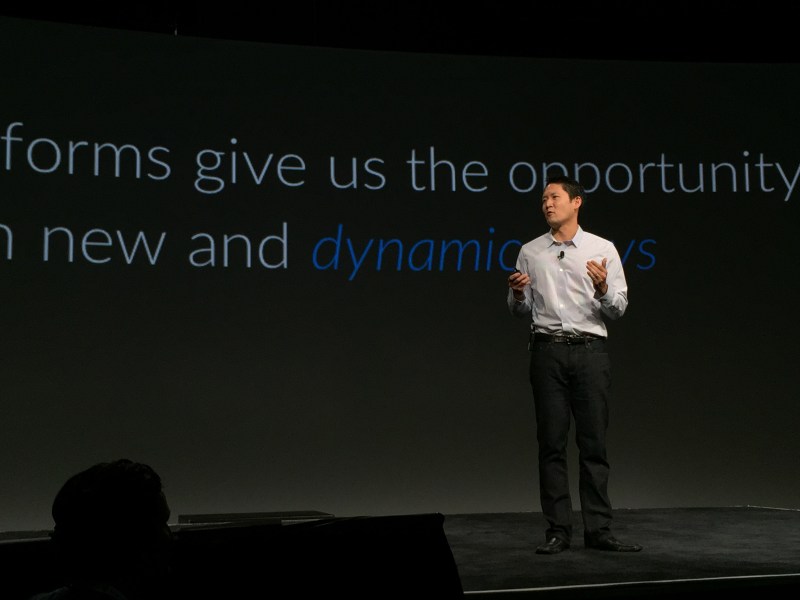 Box's Vice President of Platform Chris Yeh speaking on stage at BoxWorks conference on September 29, 2015.