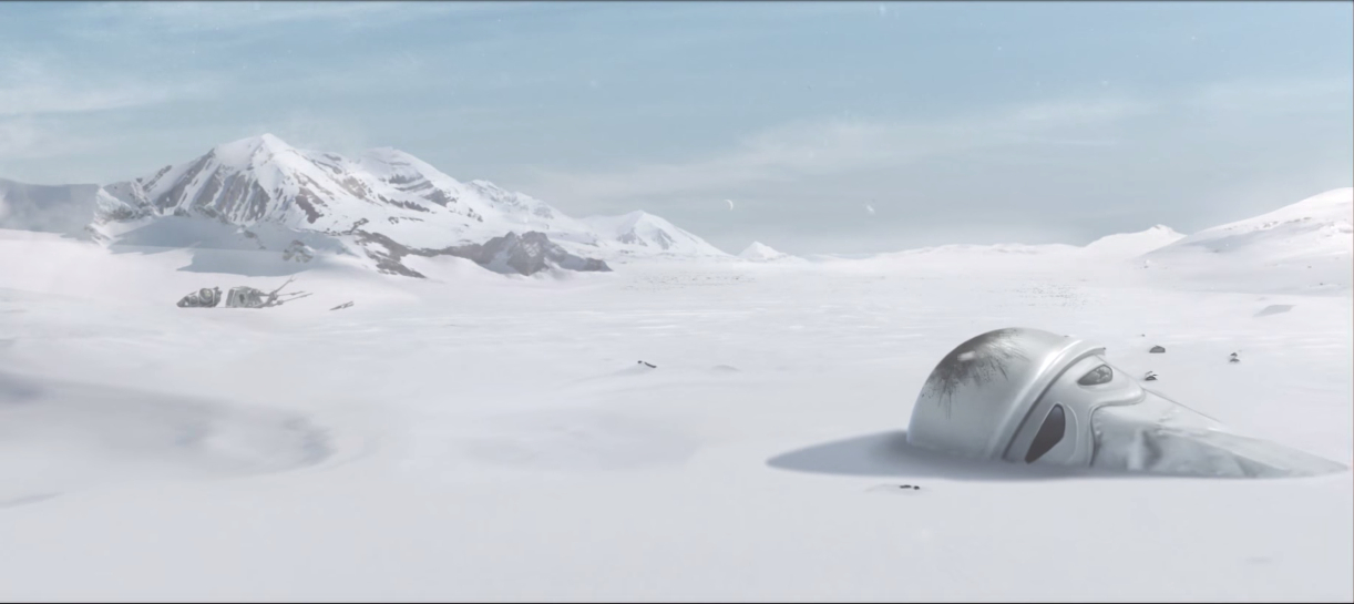 One might take that Snowtrooper's discarded, buried helmet as a metaphor for the Empire. 