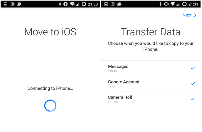 Move to iOS: Data Transfer