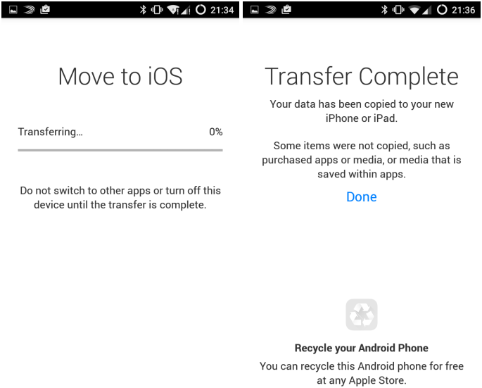 Move to iOS: Transfer Complete