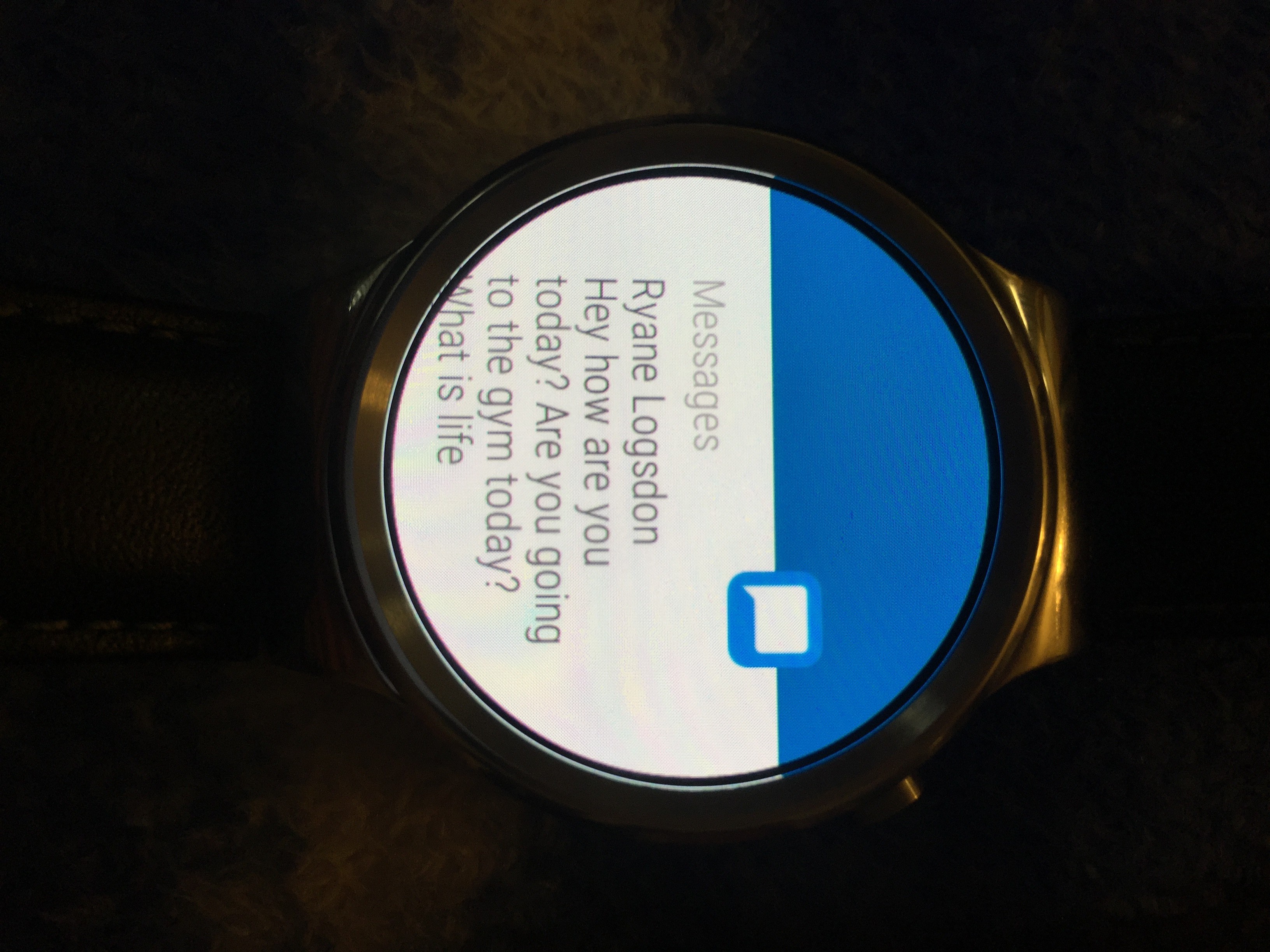 The Huawei Watch's round face has problems displaying its square notifications. 