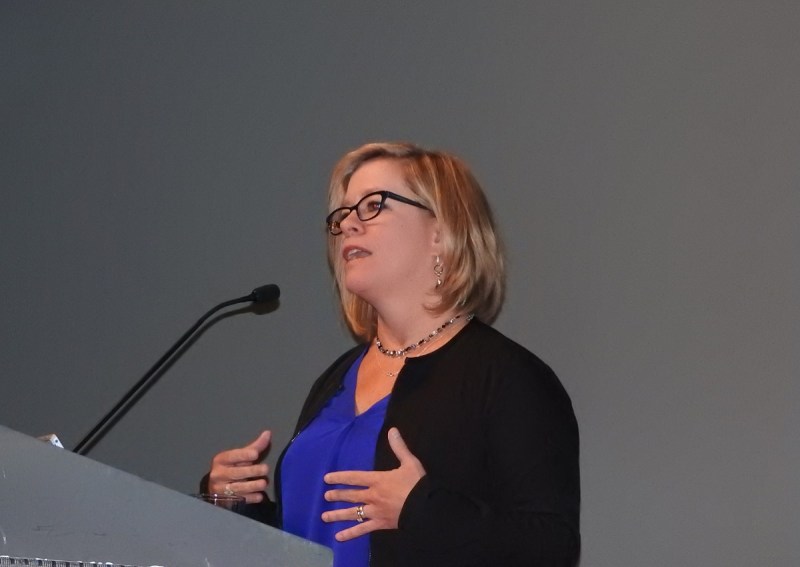 Shannon Loftis, head of global games publishing at Microsoft, speaking at the IGDA Leadership Summit.