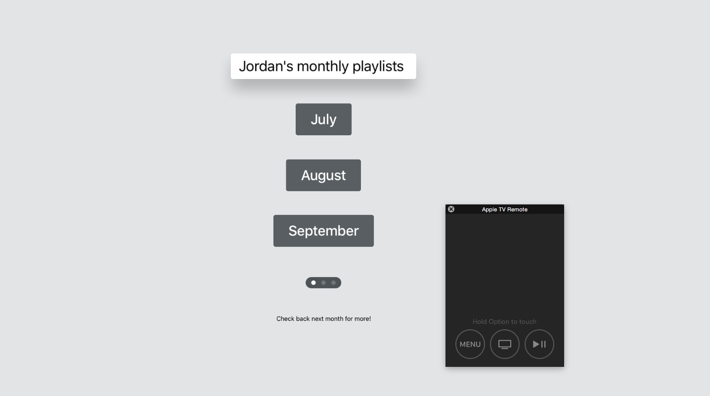 An Apple TV app I built to release new music playlists each month.