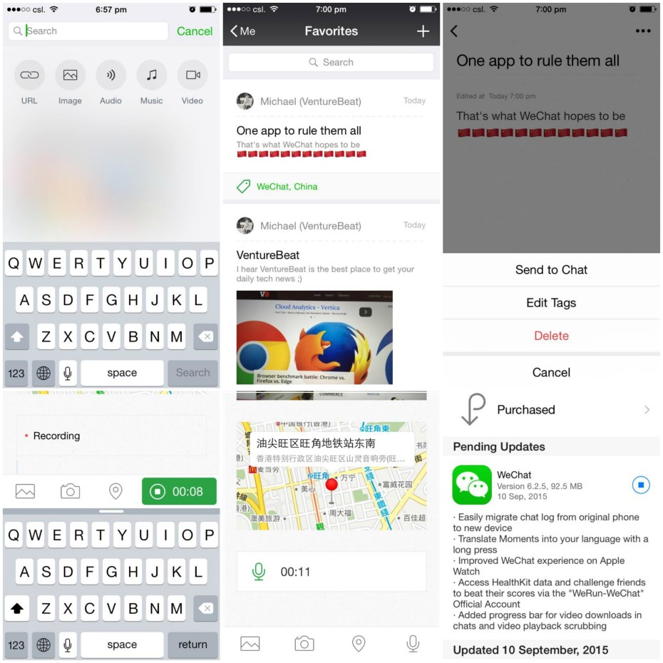 A collage of screens from WeChat's iOS update. VentureBeat / Michael de Waal-Montgomery