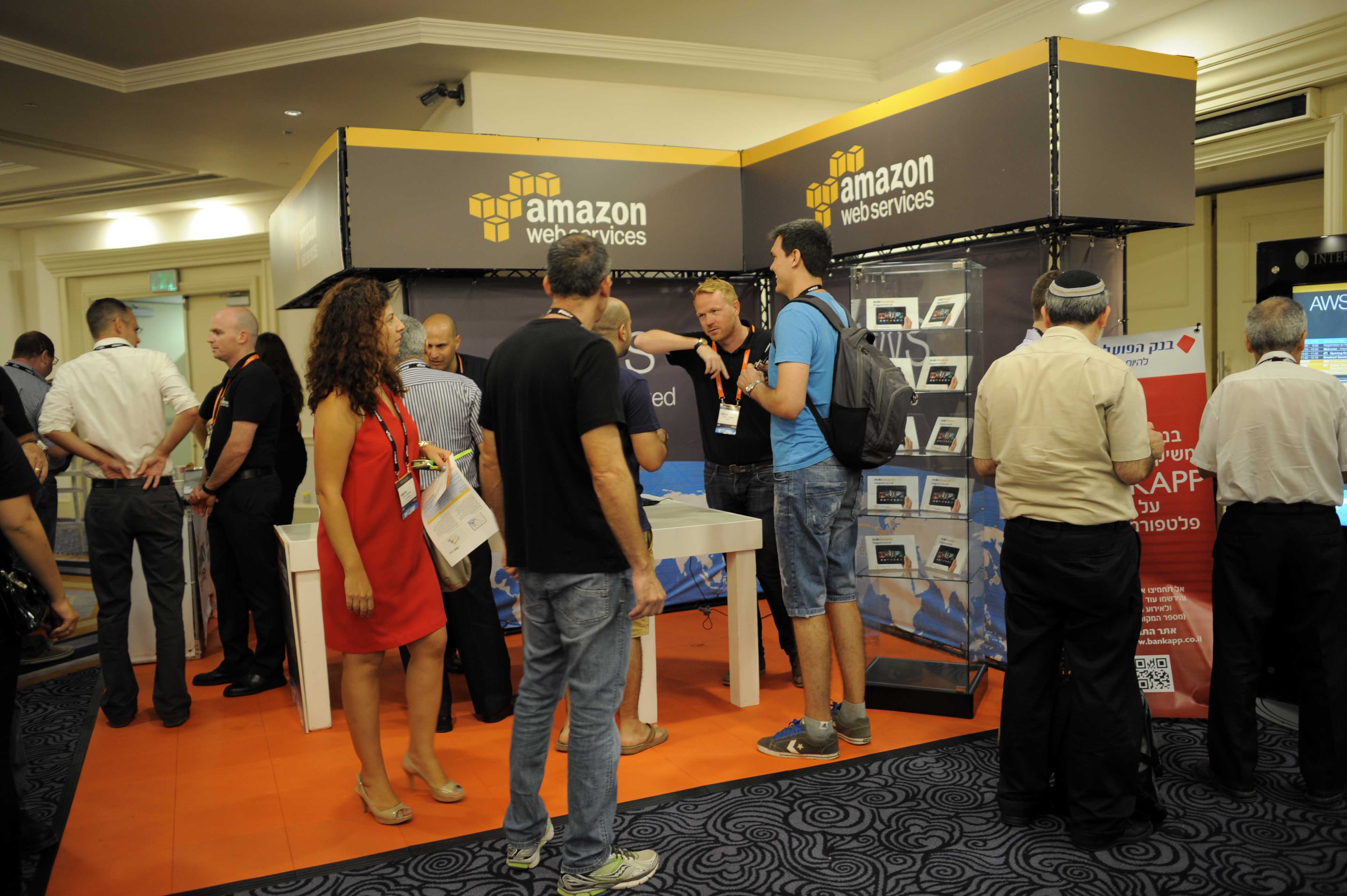 An Amazon Web Services booth at an event.