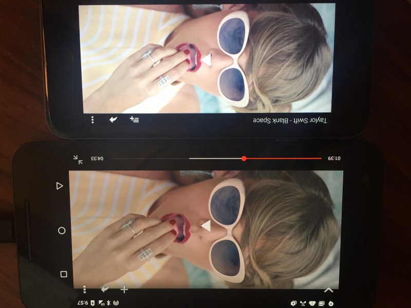 Watching the same video on the iPhone 6s -- top -- and the Nexus 6P -- bottom.