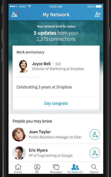 The My Network section in the new LinkedIn core mobile app.