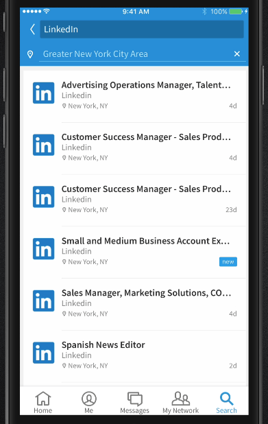The search section in the LinkedIn Voyager beta.
