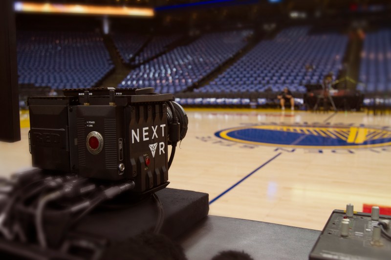 NextVR camera positioned courtside at Oracle Arena for the NBA's Golden State Warriors' game against the New Orleans Pelicans on October 27, 2015 from Oakland, Calif.