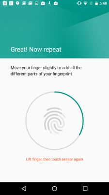 Setting up the Nexus 5X's fingerprint scanner.