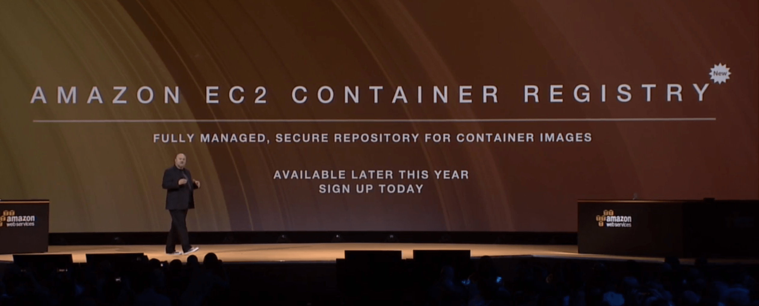 Amazon chief technology officer Werner Vogels announces the EC2 Container Registry at the AWS re:Invent conference in Las Vegas on Oct. 8.