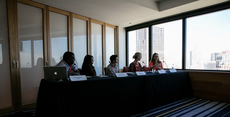 Diversity panel at GamesBeat 2015. Left to right: Gordon Bellamy, Asra Rasheed, Justin Hefter, Megan Gaiser, and Katy Jo Meyer.