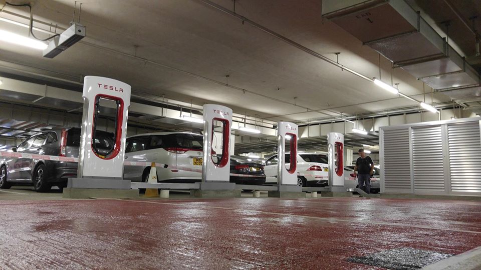 Newly-installed Tesla superchargers in Hong Kong