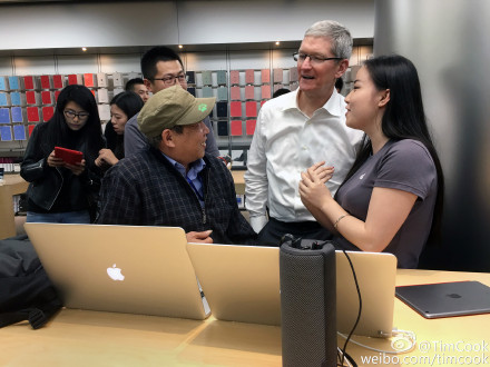 Tim Cook at one of Apple's stores in Beijing