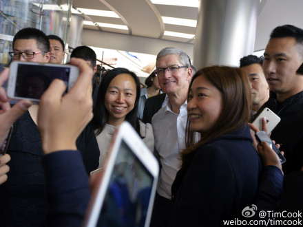 Tim Cook at one of Apple's stores in Beijing