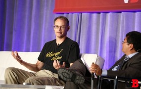 Tim Sweeney, the CEO of Epic Games, on stage at GamesBeat 2015 with Dean Takahashi.