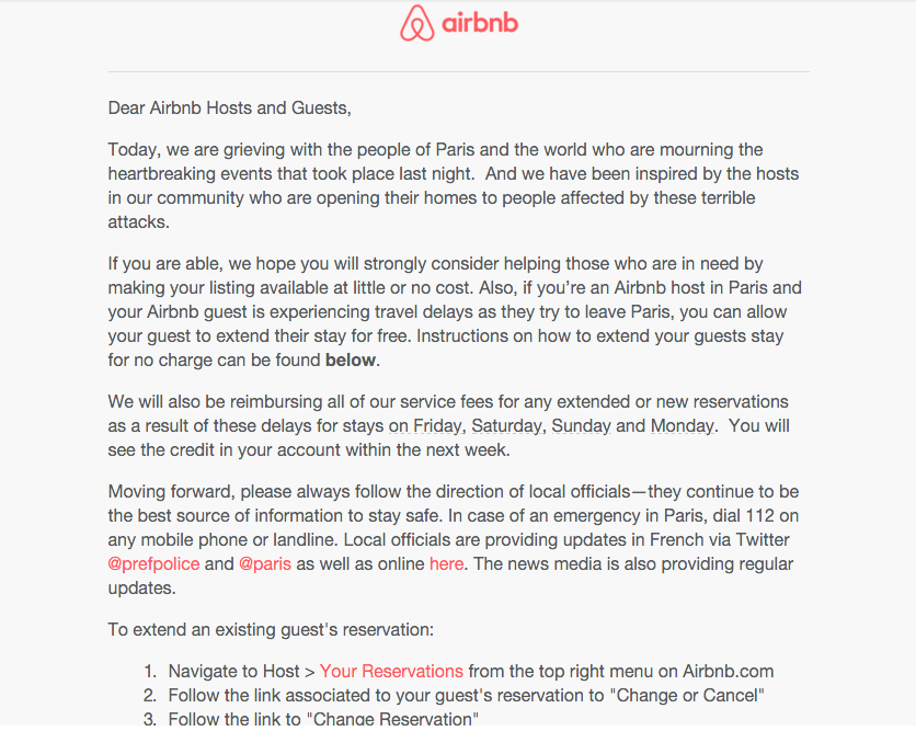 Airbnb's email to hosts.