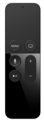 Apple's new Siri remote features a touch area above the physical buttons and dual mics for voice-recognition. Photo courtesy Apple Inc.